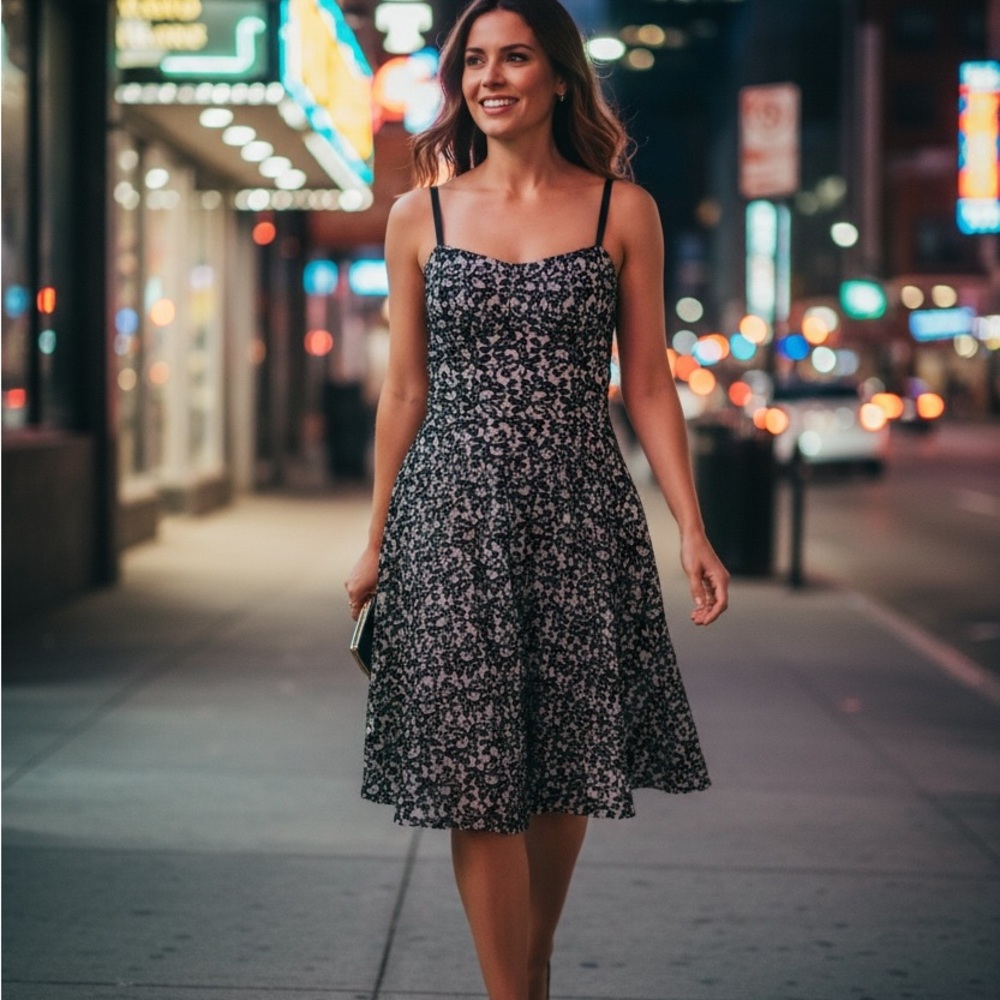 dressbarn Black and White Floral Midi Dress